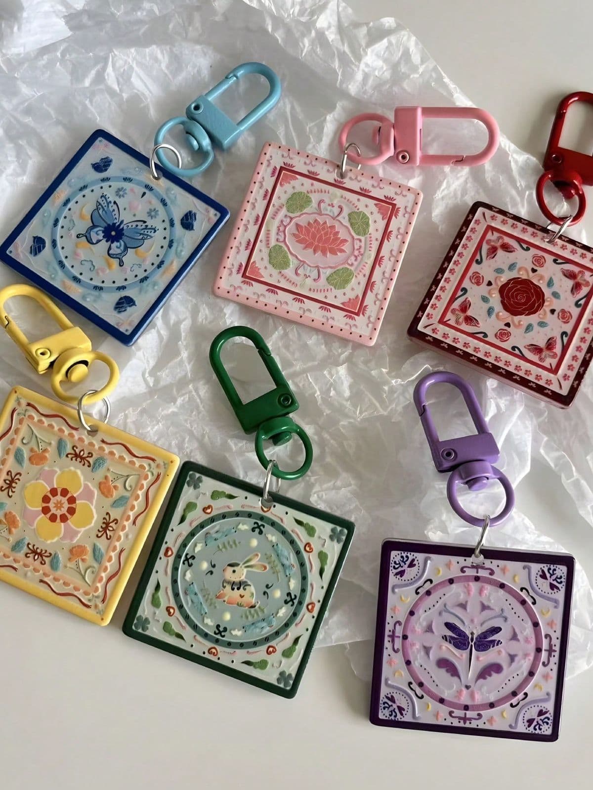 Floral Tile Keychain Set