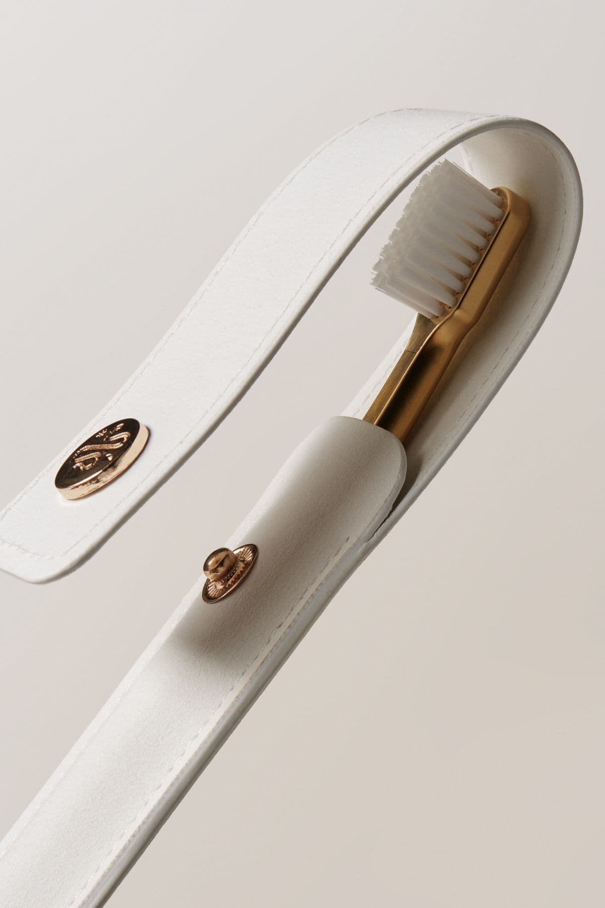 Gold Toothbrush with Leather Travel Case