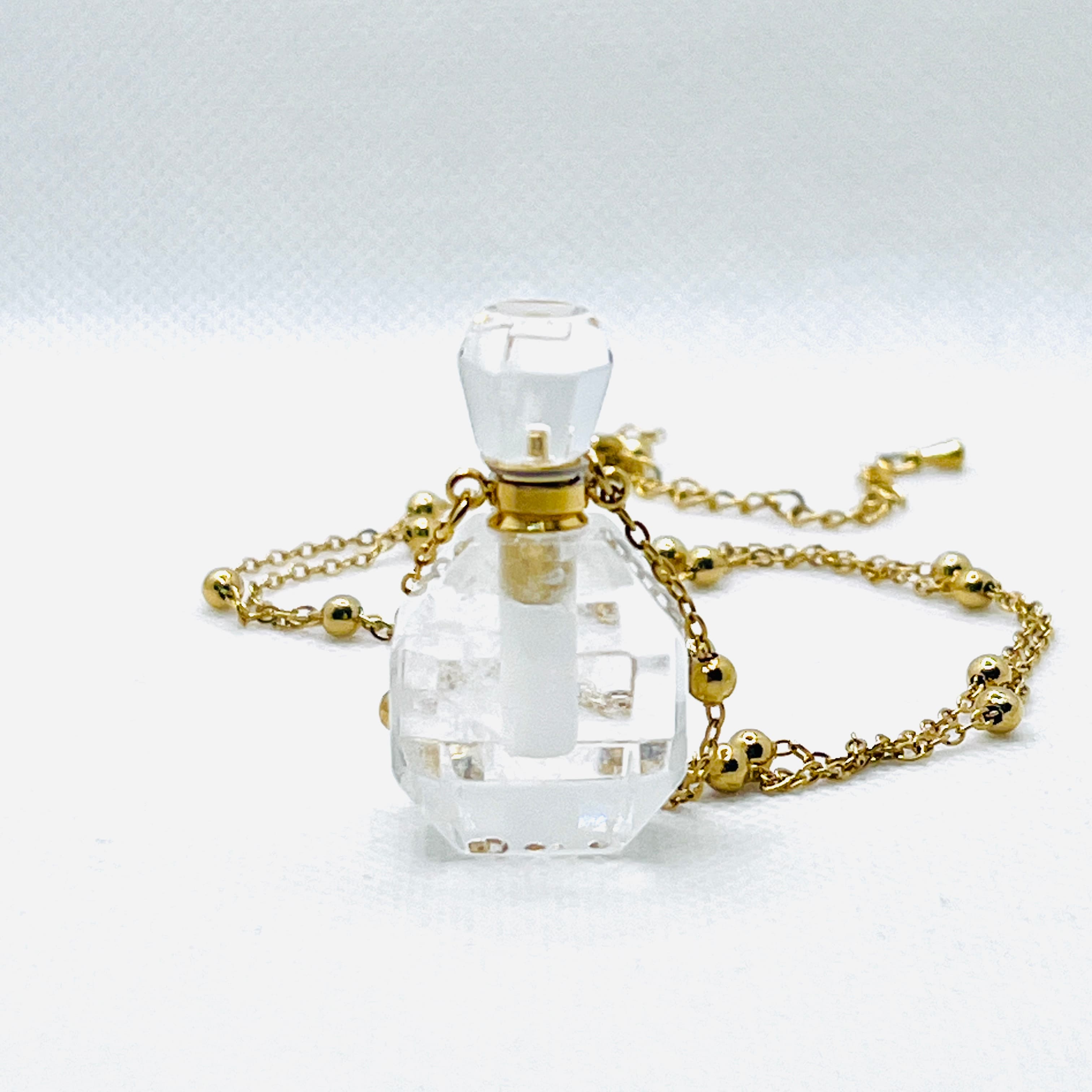 Crystal Perfume Bottle Pendant Necklace Gold Chain