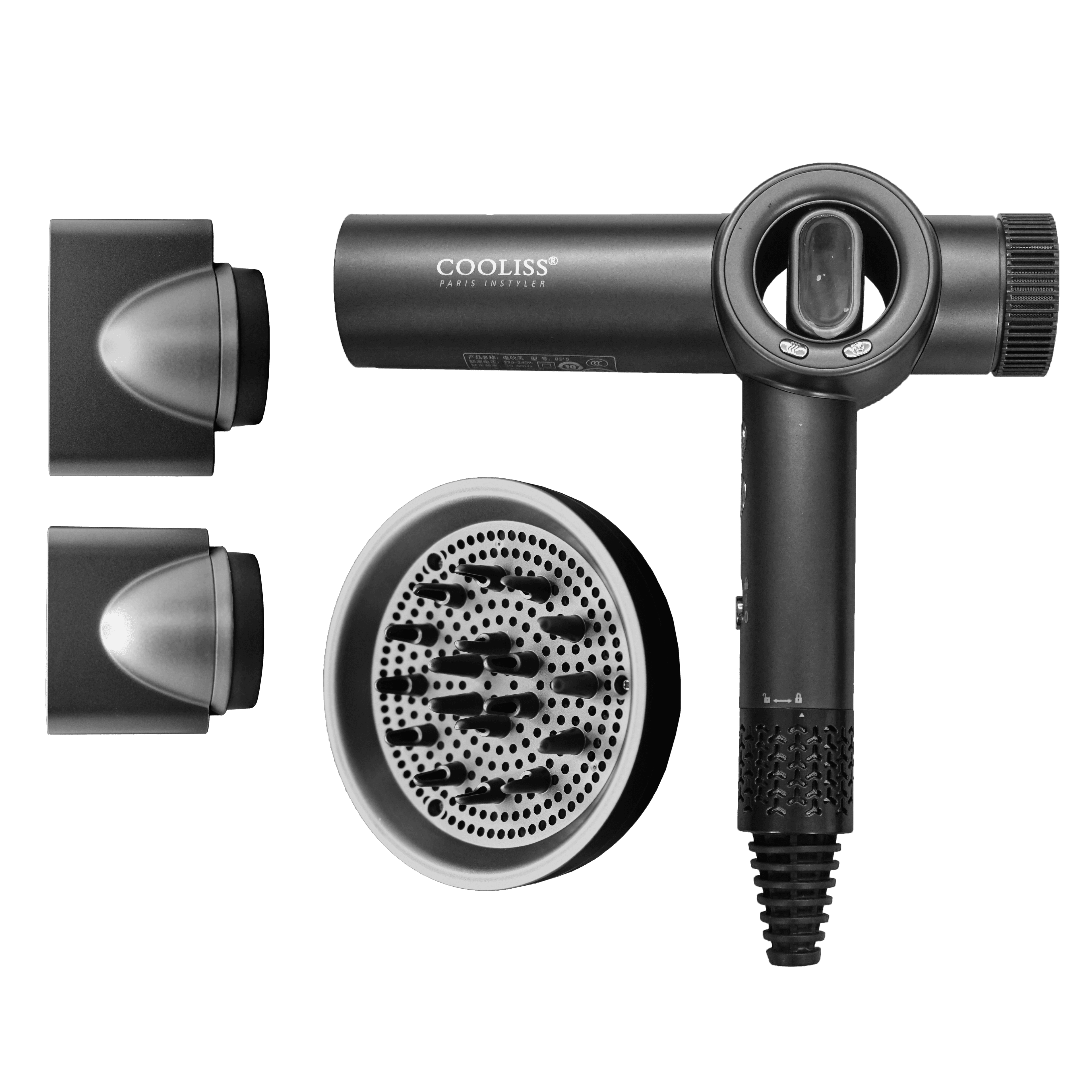 Cooliss Professional Hair Dryer with Diffuser Attachments