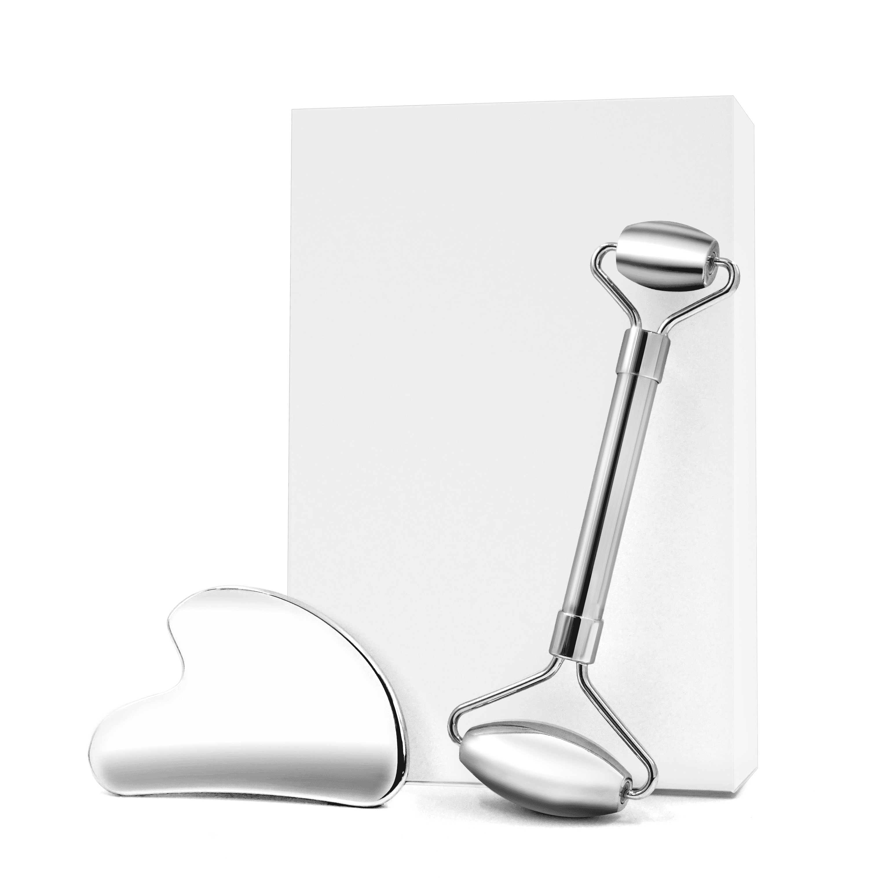 Stainless Steel Facial Roller and Gua Sha Set Silver