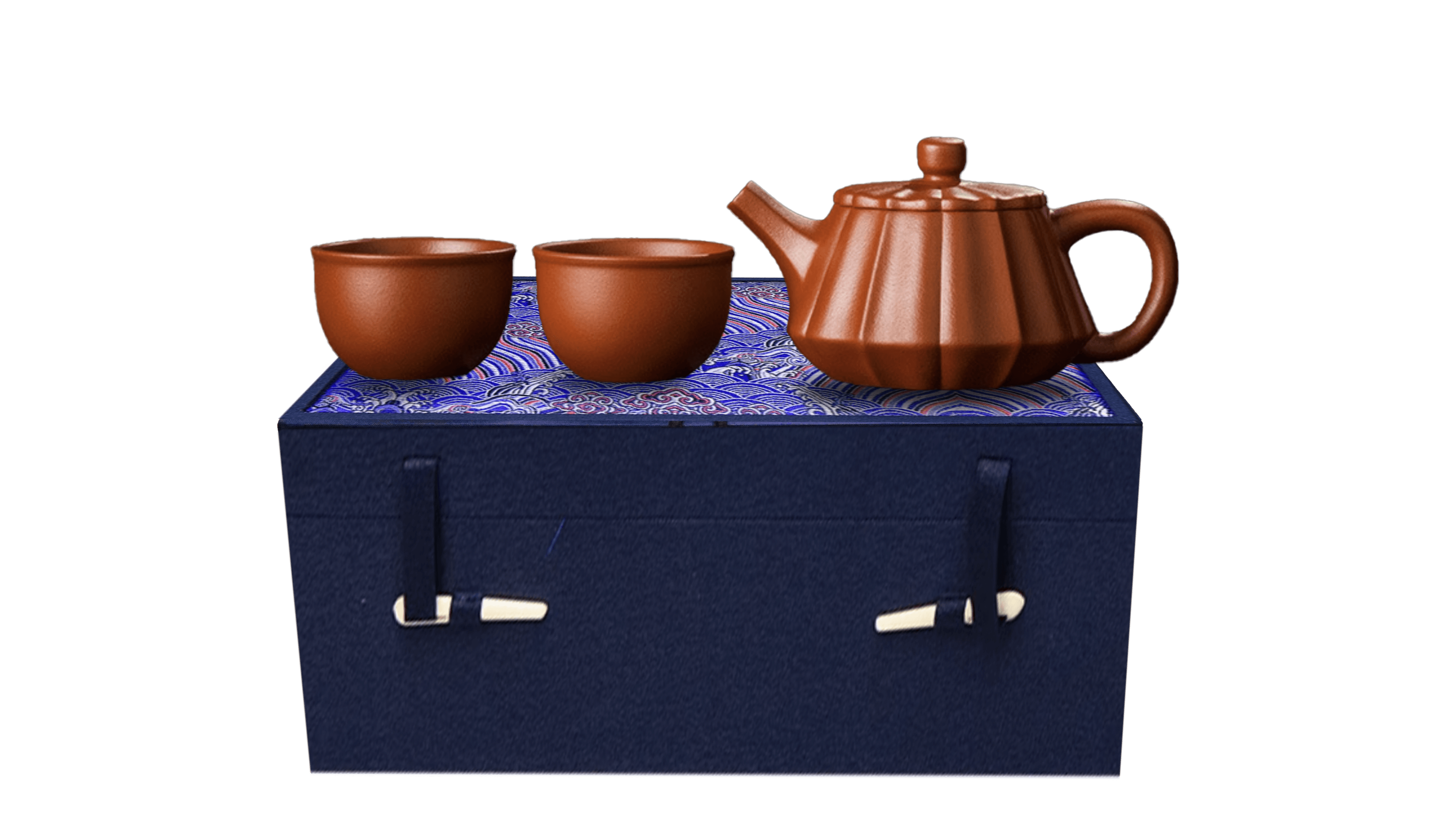 Yixing Purple Clay Teapot Set with Two Cups