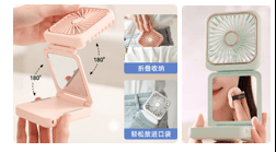 Neck-Hanging Mini USB Fan with Mirror Stand + Storage Bag