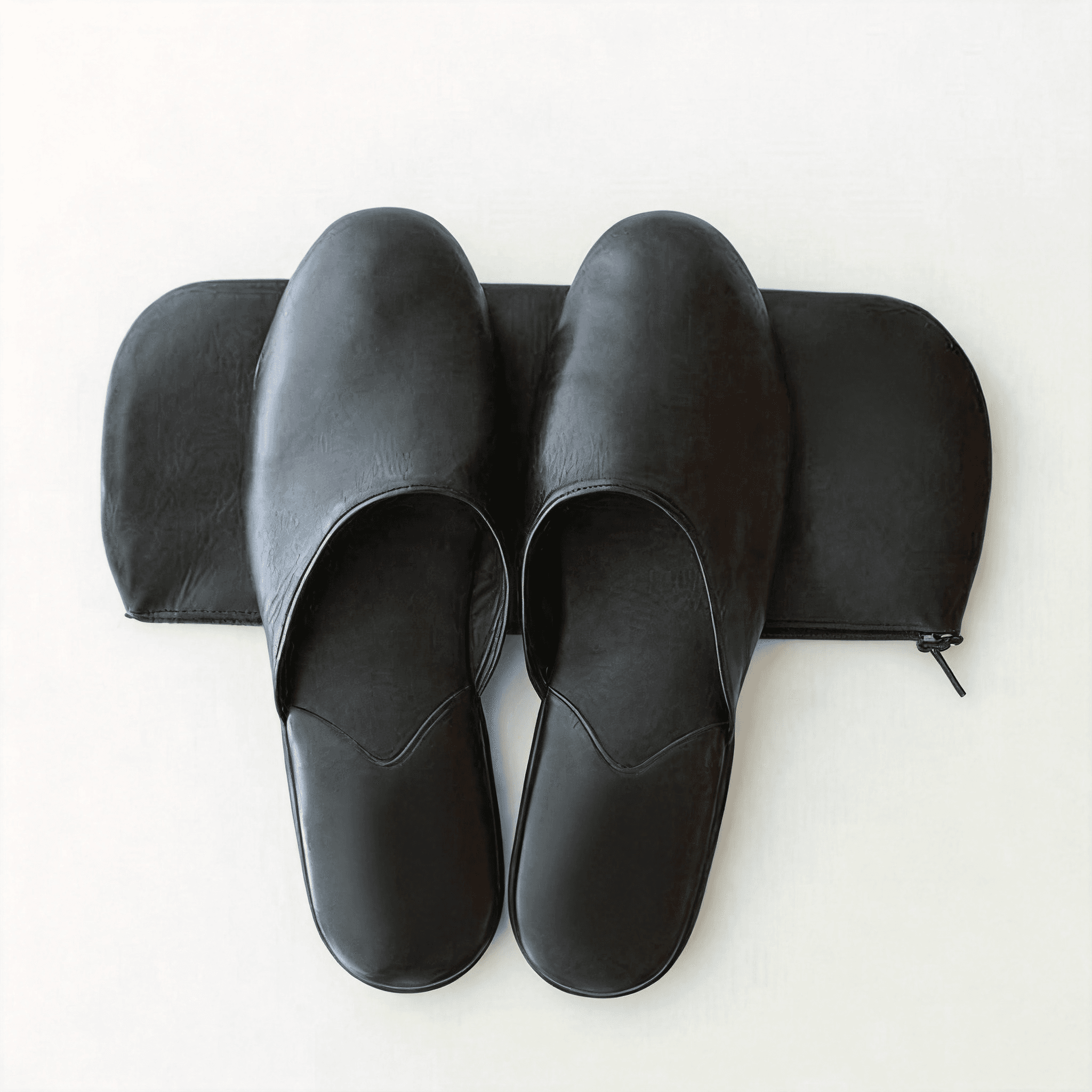 Leather Travel Slippers with Zip Pouch