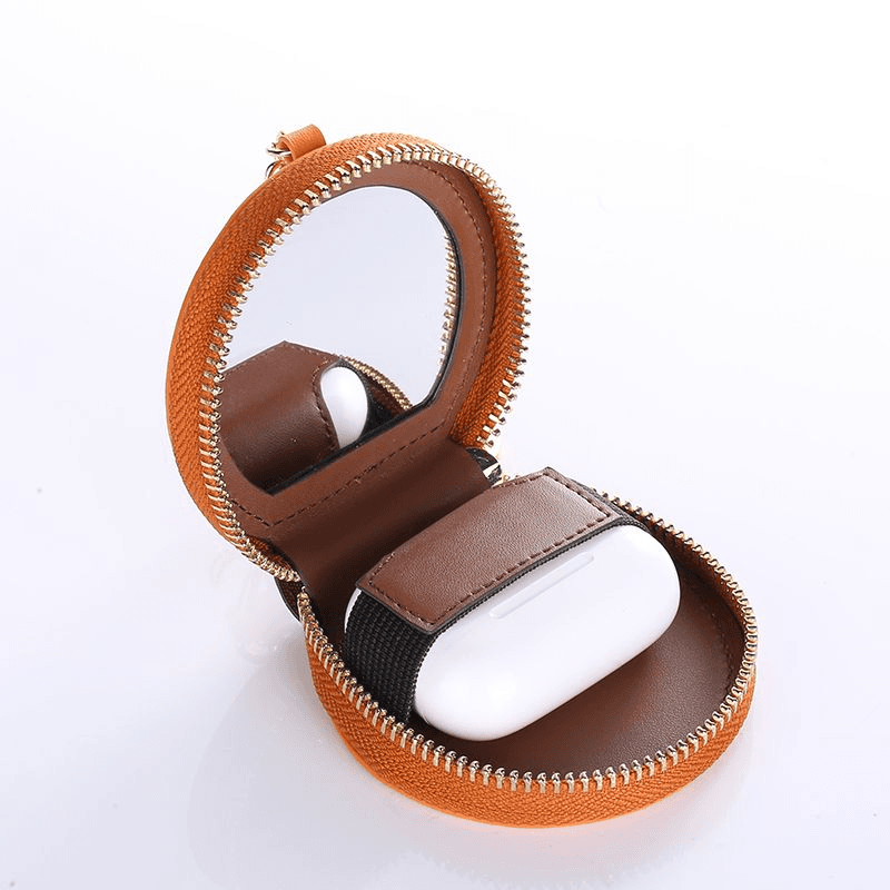 Premium Leather Phone Earbuds Case with Mirror
