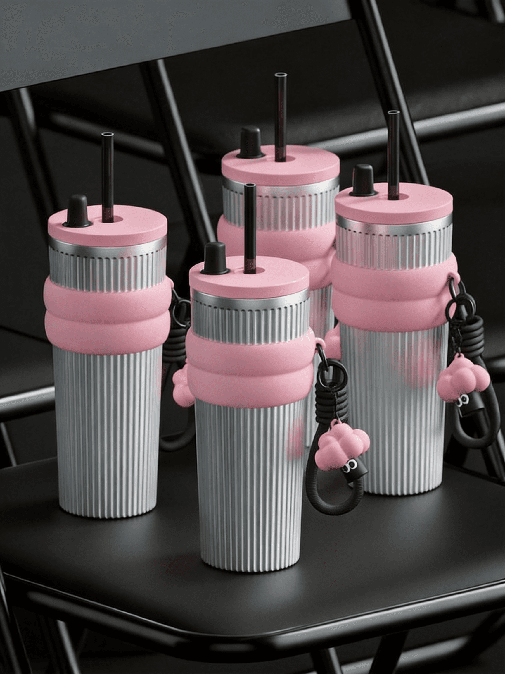 Ribbed Stainless Steel Straw Cup