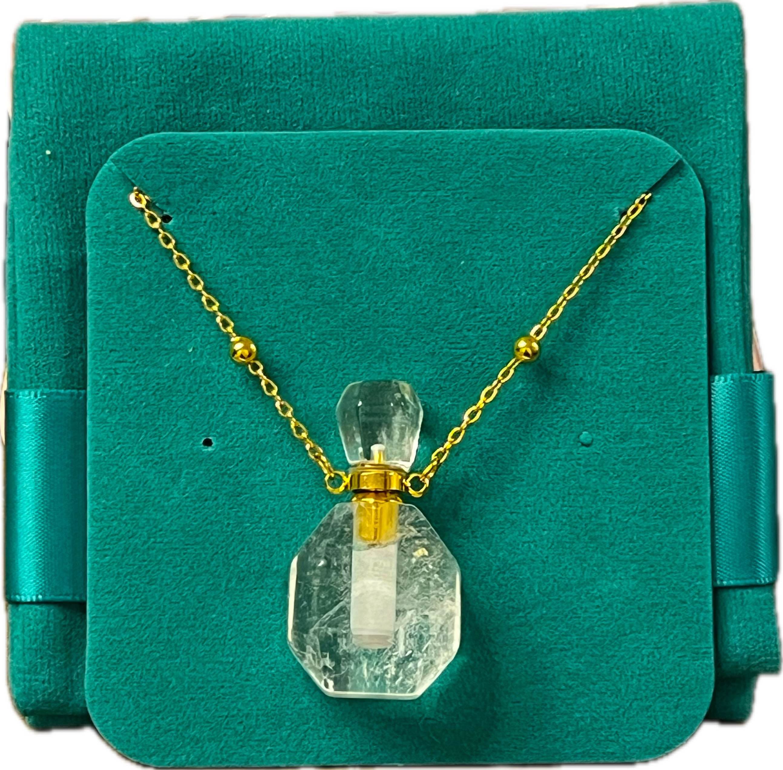 Crystal Perfume Bottle Necklace with Velvet Gift Pouch